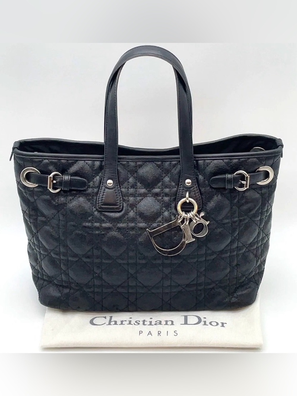 Dior Black Quilted Shoulder Tote with Charm